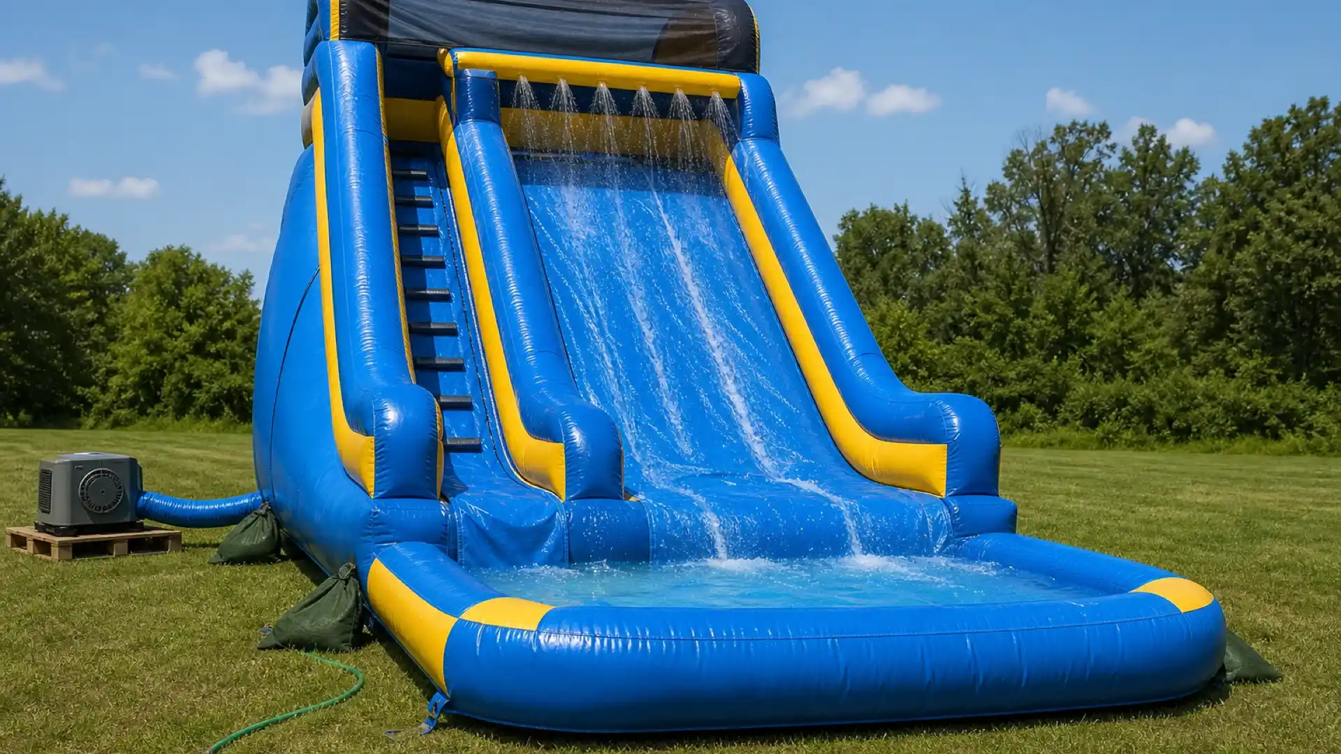 Commercial Inflatable Water Slide Installation & Commissioning: Water, Drainage, Wet Anchoring