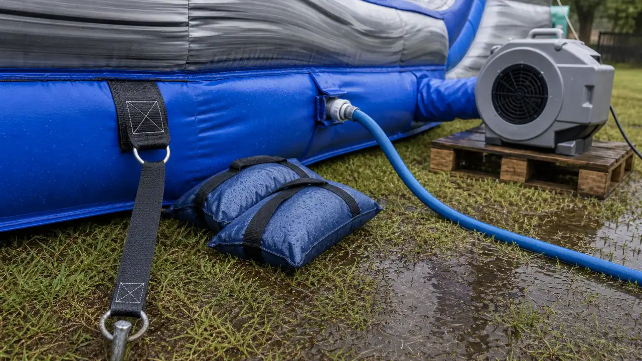 Commercial Inflatable Water Slide Installation & Commissioning: Water, Drainage, Wet Anchoring