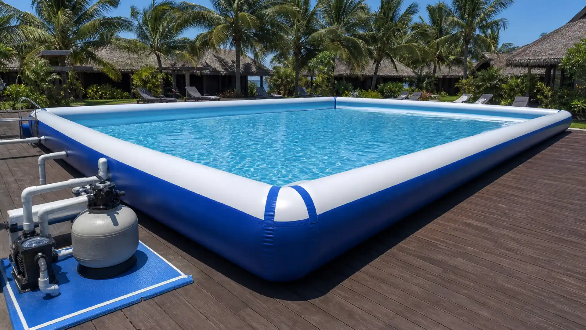 Gestione dell'acqua per piscine e parchi acquatici gonfiabili: filtrazione, ricambio, chimica e drenaggio
