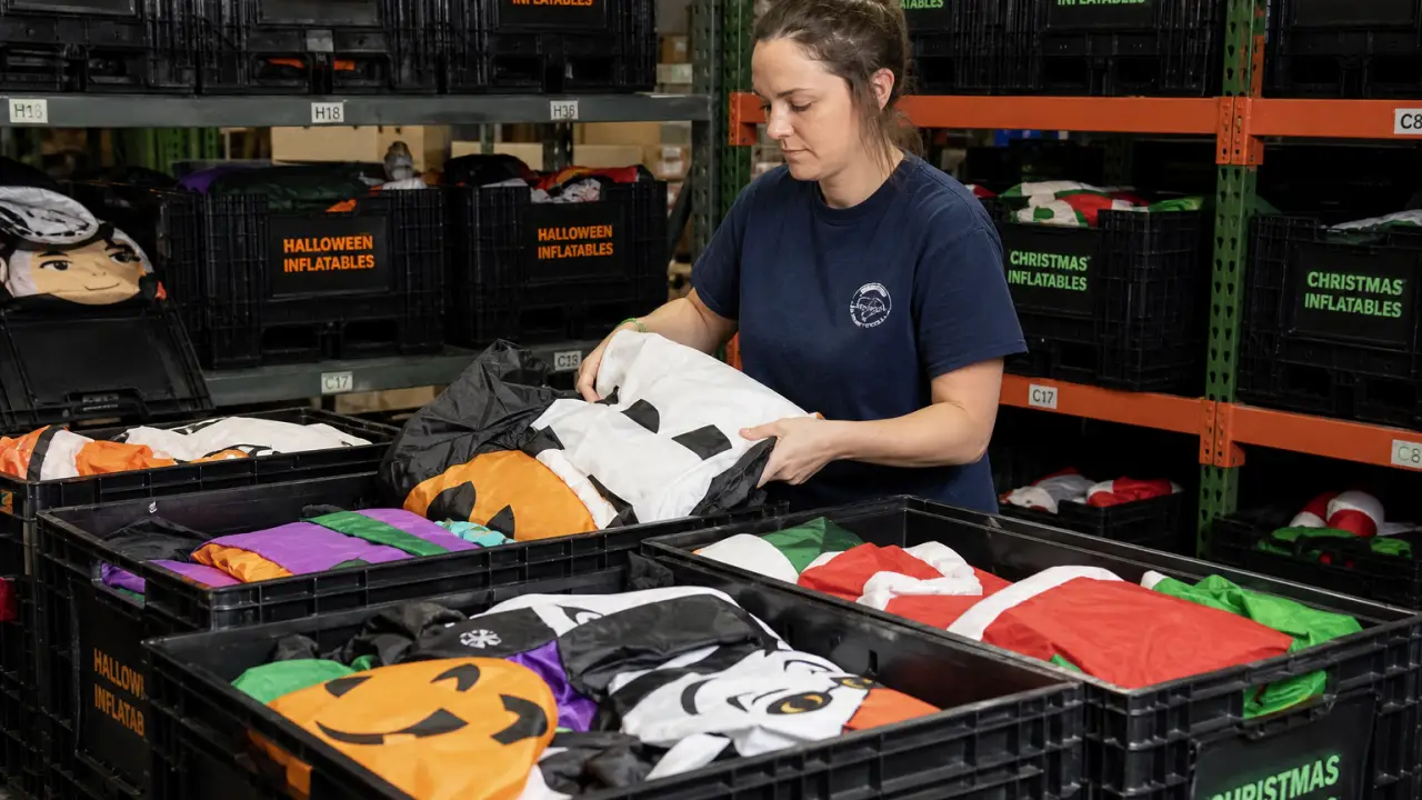 Warehouse storage of seasonal promotional inflatables
