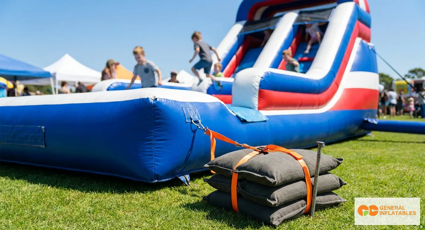 Anchor Systems for Commercial Inflatables: Sandbag vs Water Ballast vs Ground Stake