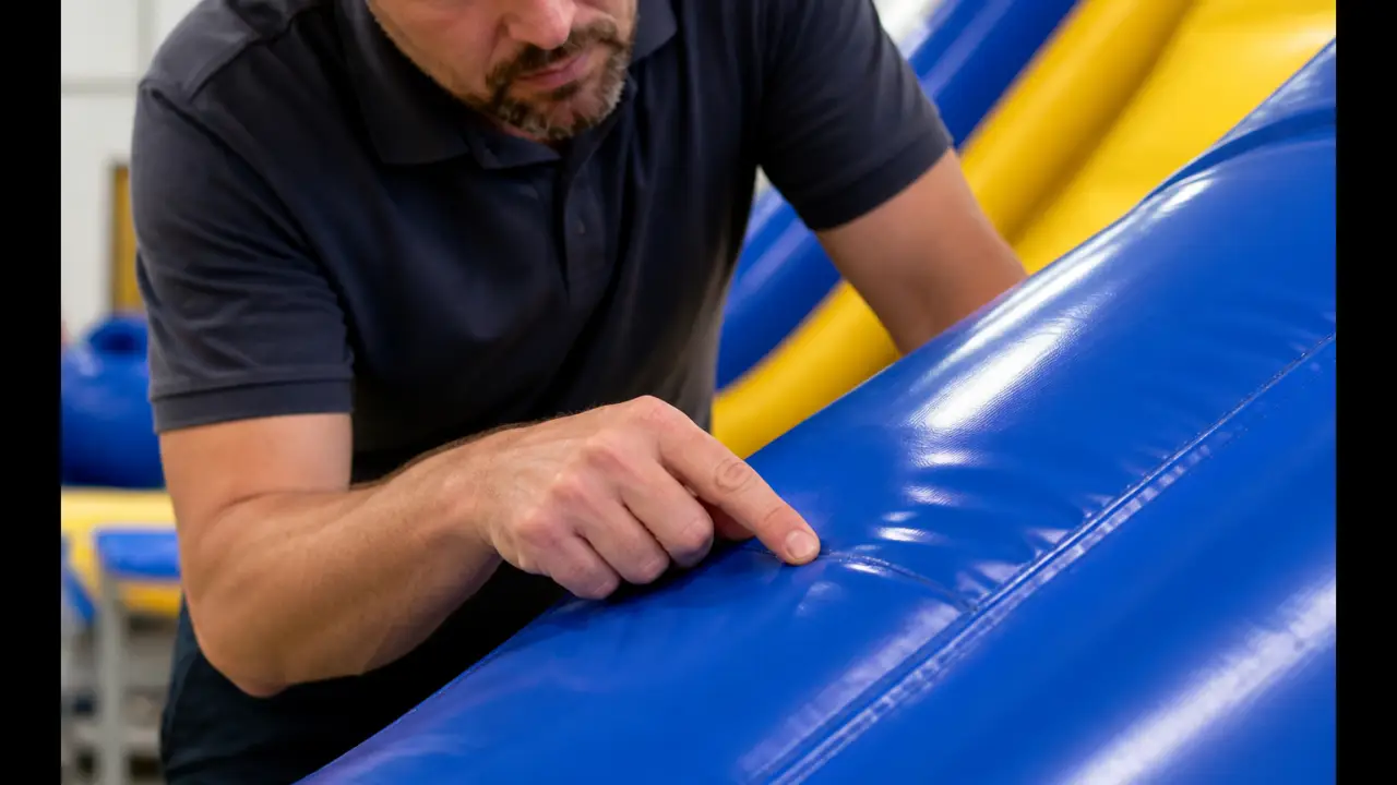 Quality inspection of an inflatable water slide seam during OEM production
