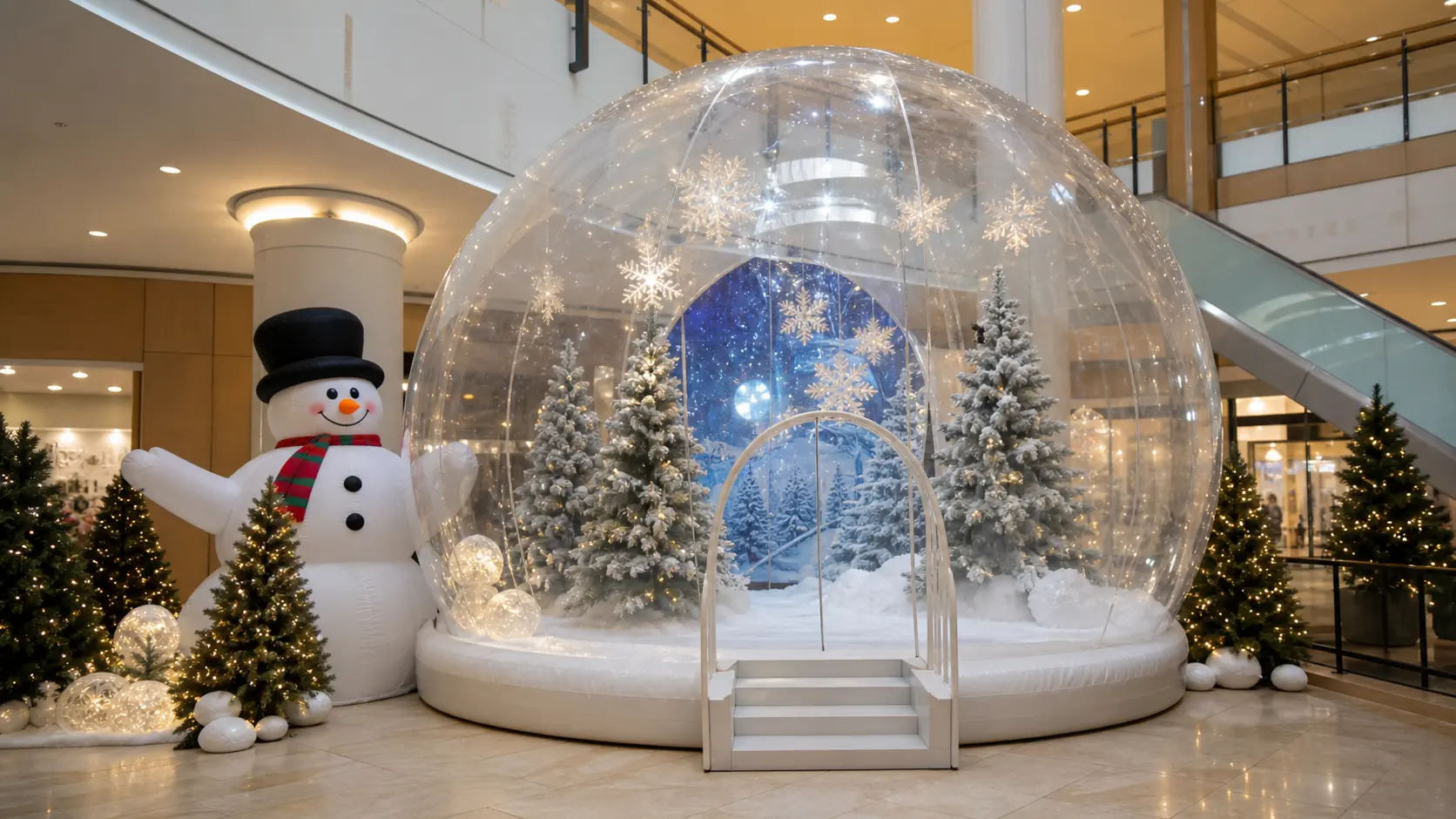 Boules à neige gonflables & décors d'hiver : guide d'approvisionnement pour le retail et l'événementiel
