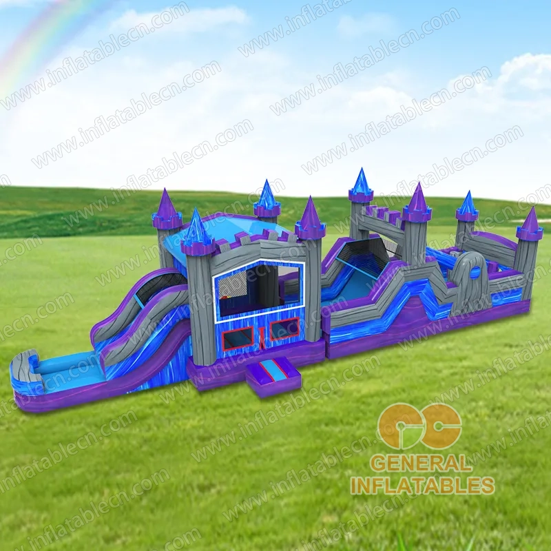 GO-017 50ft purple marble wet/dry obstacle with inflated pool