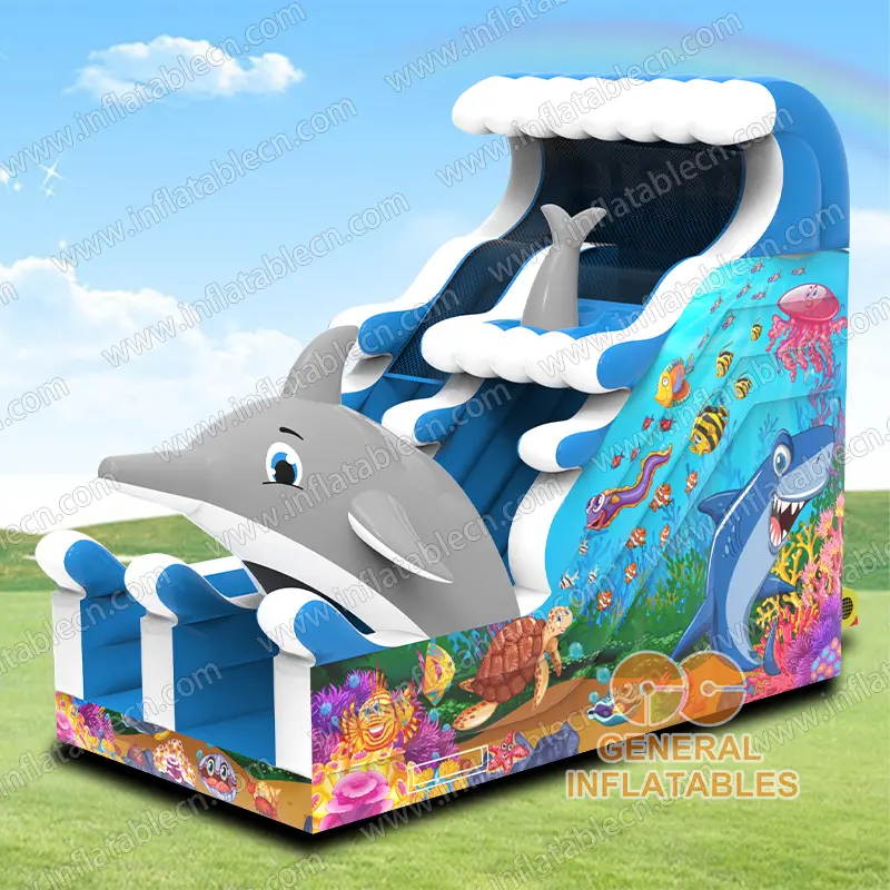 GS-021 Dolphin Theme Inflatable Slide for Sale – Commercial Ocean Play Slide