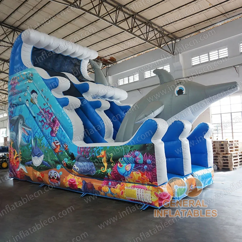 GS-021 Tobogán Inflable con Tema de Delfines en Venta &ndash; Tobogán de Juego Oceánico Comercial