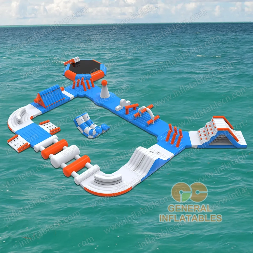 GW-024 Mid-Sized Inflatable Water Park for Sale – Floating Obstacle Course with Giant Slide
