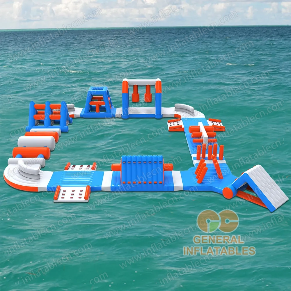 GW-032 Compact Inflatable Water Park for Sale – Blue & Orange Floating Obstacle Course