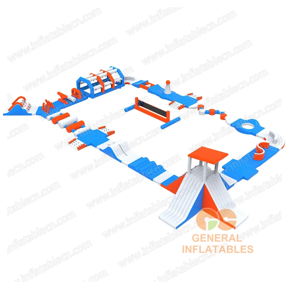 GW-200 Medium-Sized Inflatable Water Park for Sale – Blue & Orange Floating Obstacle Course