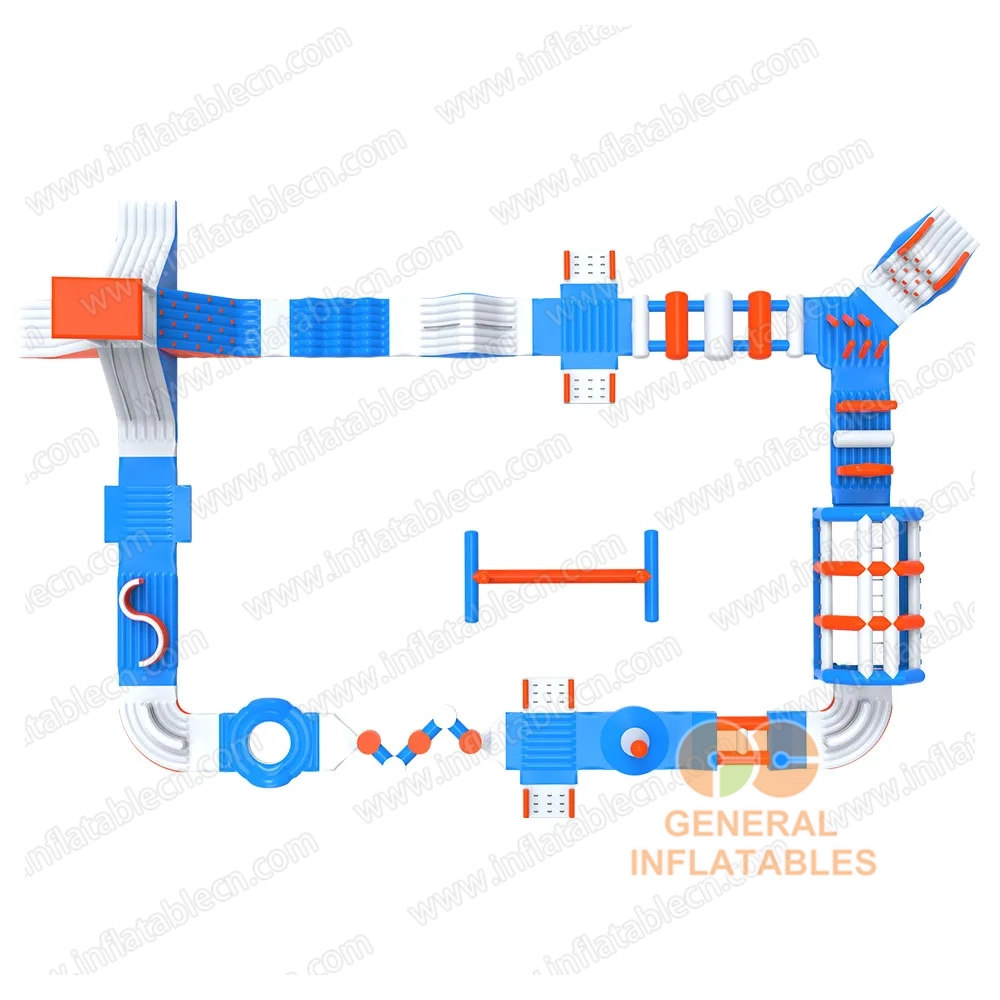 GW-200 Medium-Sized Inflatable Water Park for Sale – Blue & Orange Floating Obstacle Course