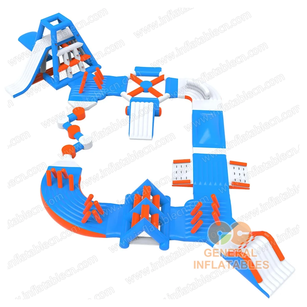 GW-202 Parque Acuático Inflable Comercial en Venta – Circuito de Obstáculos Flotantes Azul y Naranja
