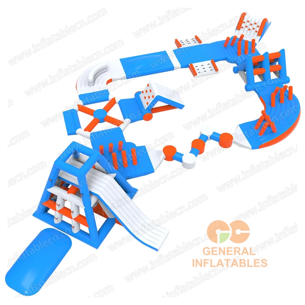 GW-202 Parque Acuático Inflable Comercial en Venta – Circuito de Obstáculos Flotantes Azul y Naranja