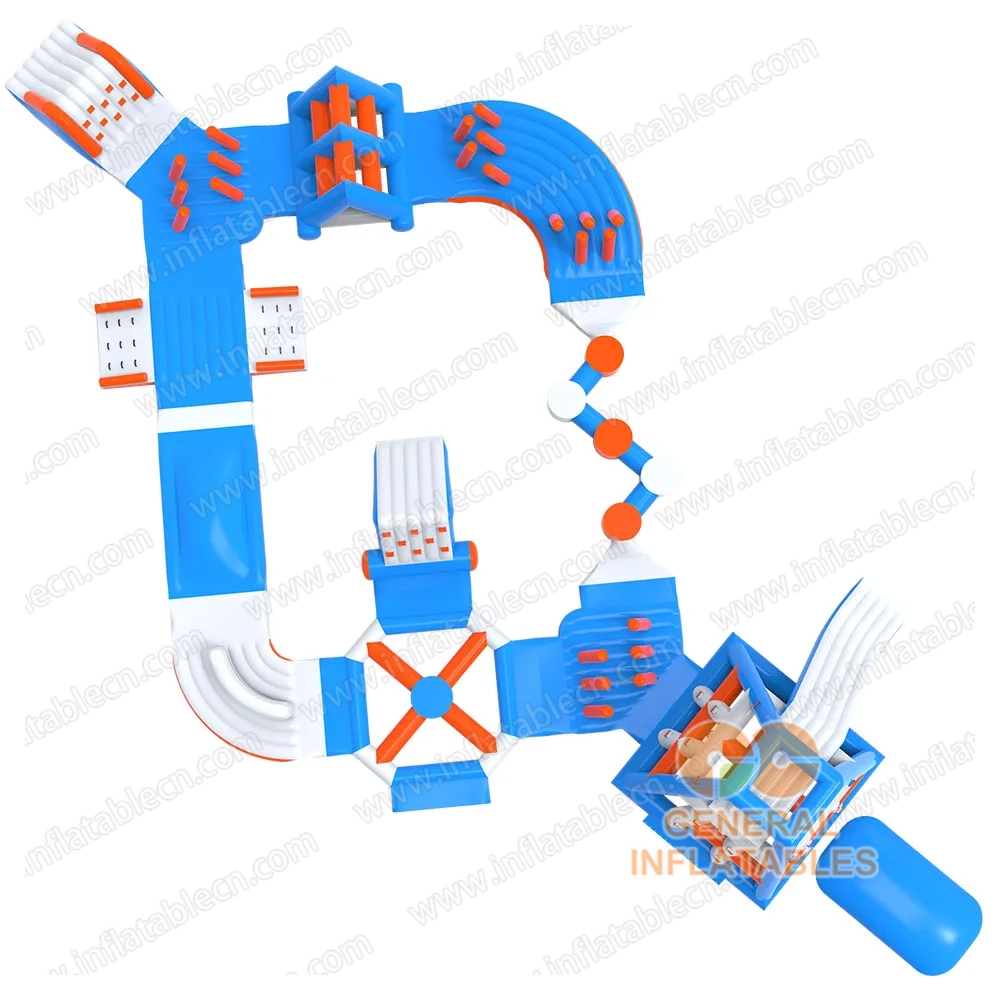 GW-202 Parque Acuático Inflable Comercial en Venta – Circuito de Obstáculos Flotantes Azul y Naranja