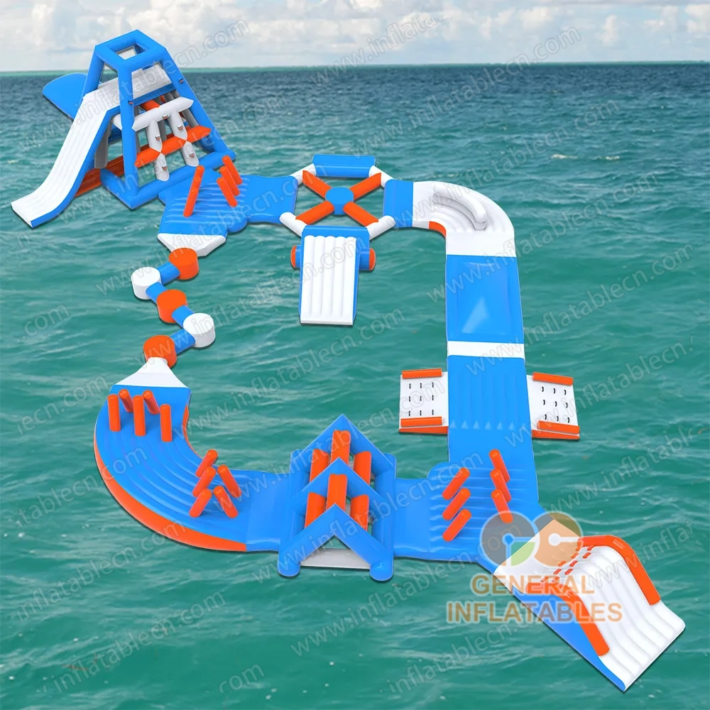GW-202 Parque Acuático Inflable Comercial en Venta – Circuito de Obstáculos Flotantes Azul y Naranja