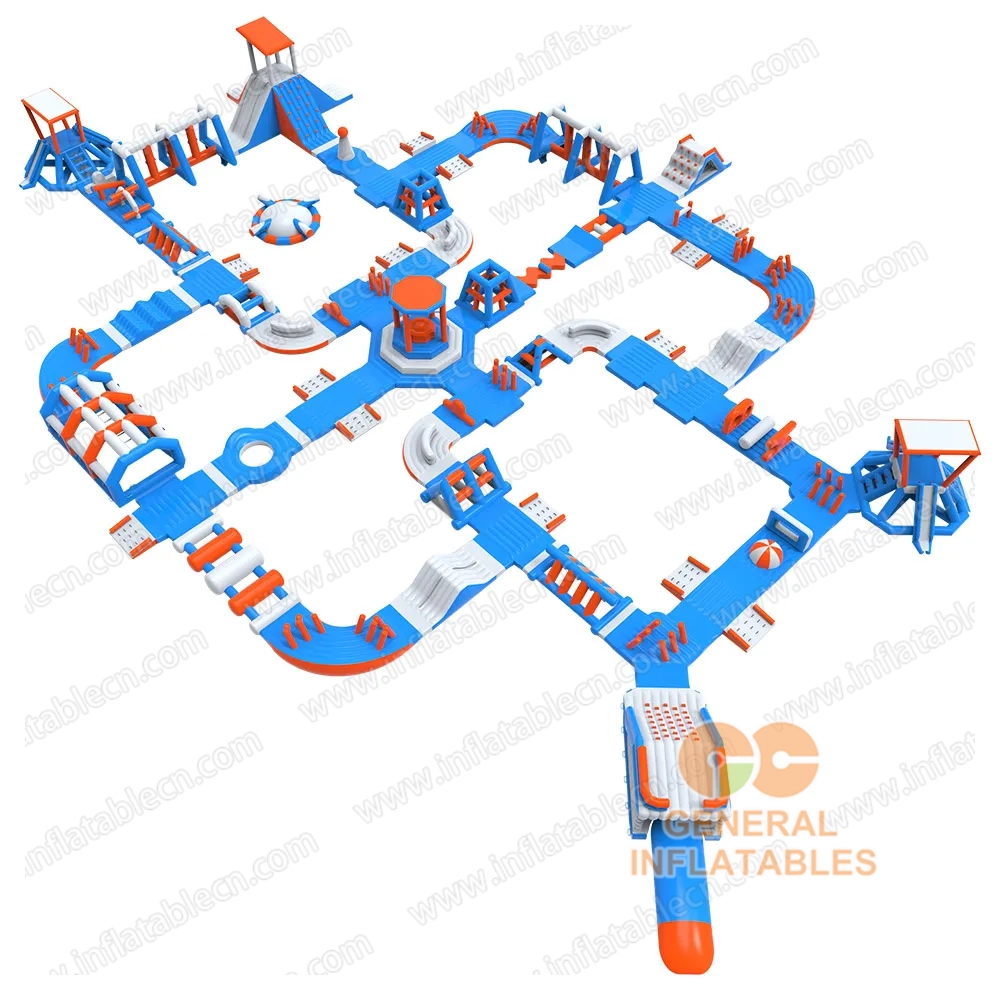GW-204 Parque Acuático Inflable Gigante Certificado TUV – Aventura Flotante Modular en Azul y Naranja Personalizable
