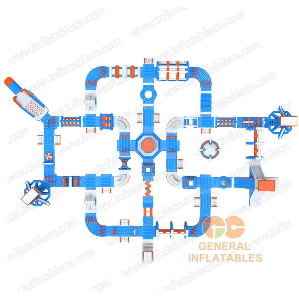 GW-204 Parque Acuático Inflable Gigante Certificado TUV – Aventura Flotante Modular en Azul y Naranja Personalizable