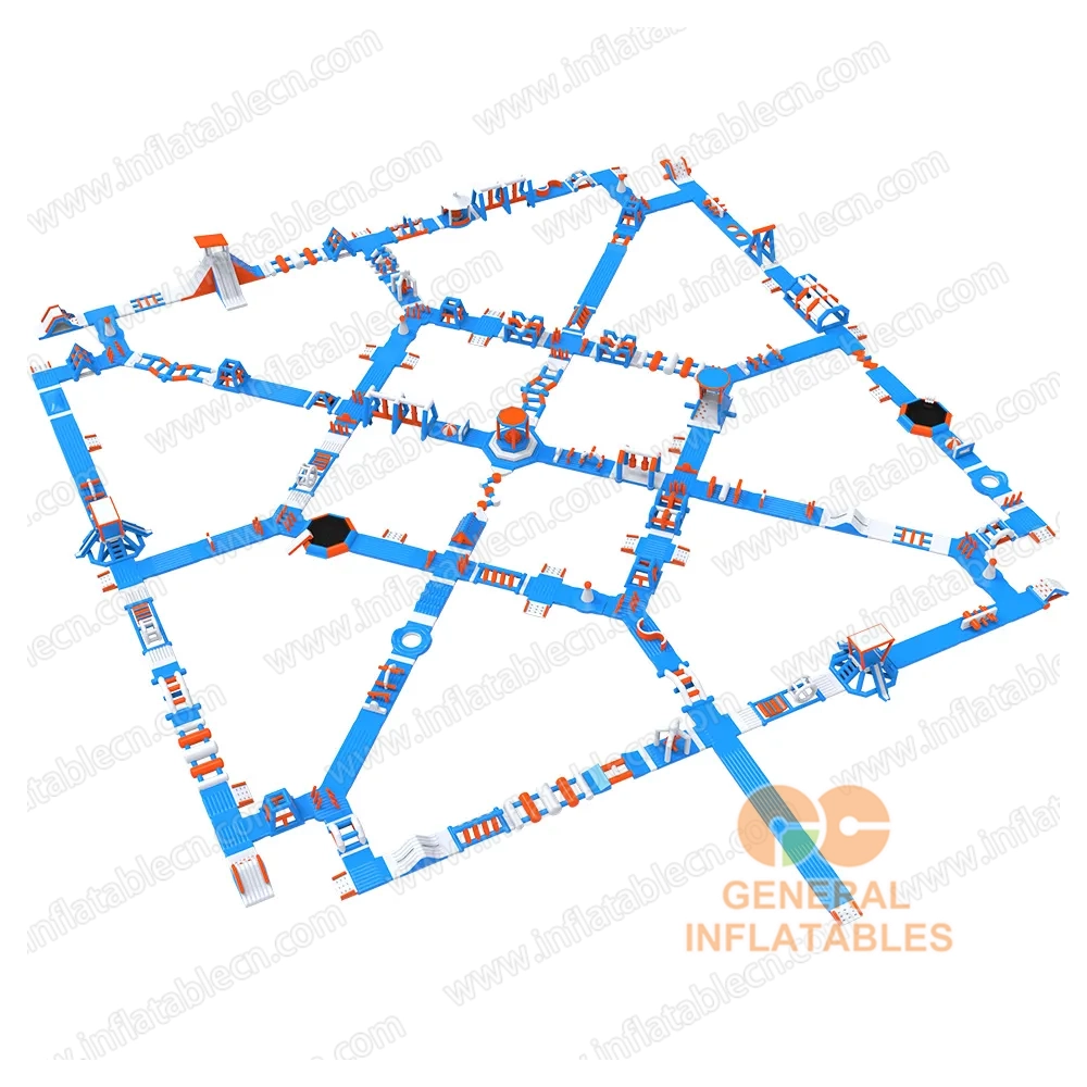 GW-209 Massive TUV-Certified Inflatable Water Park – Blue & Orange Giant Floating Aqua Park