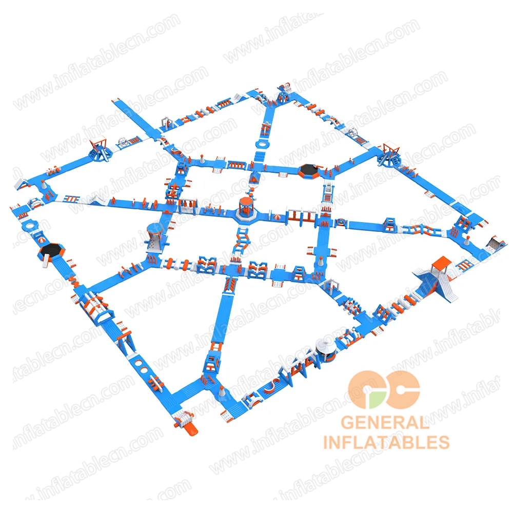GW-209 Massive TUV-Certified Inflatable Water Park – Blue & Orange Giant Floating Aqua Park