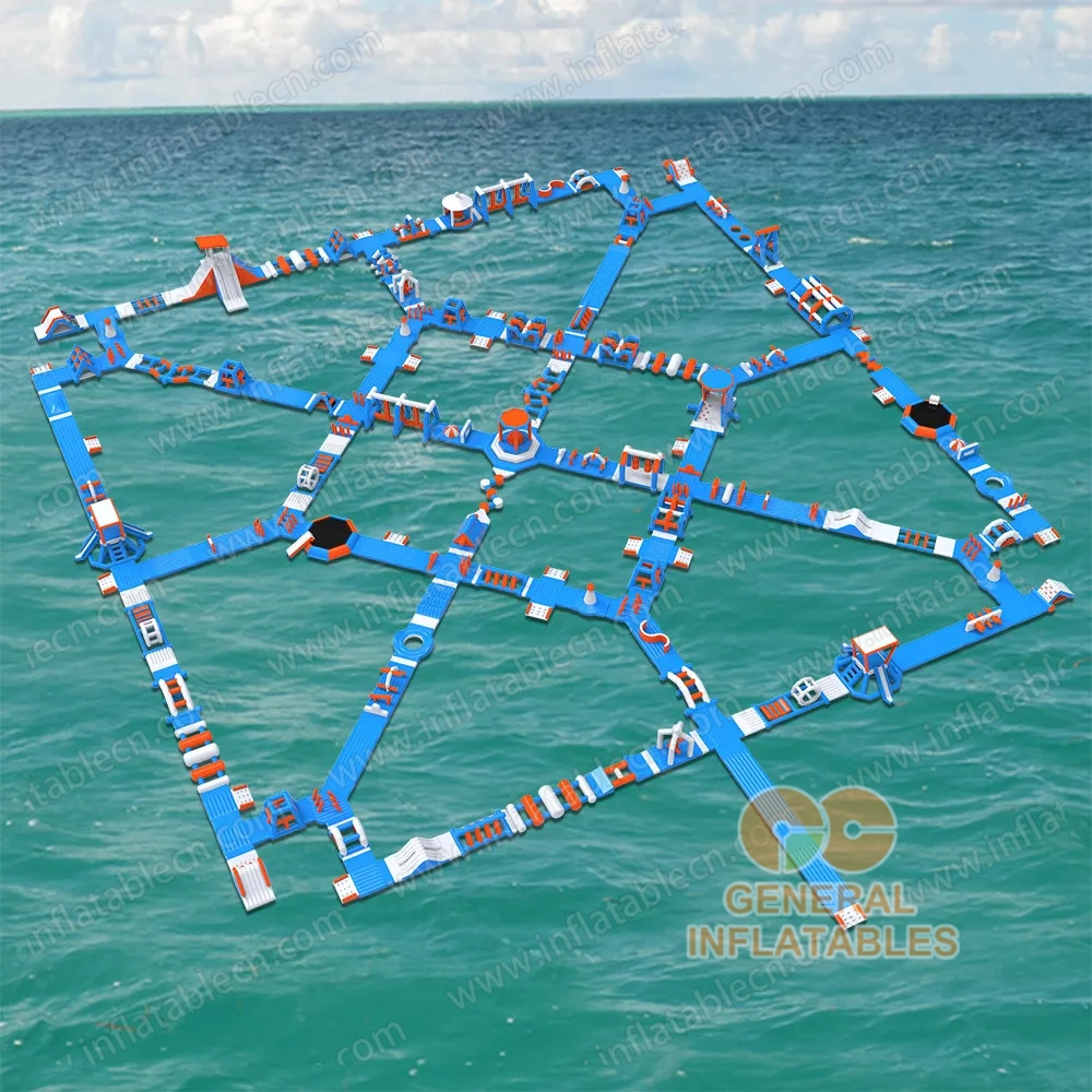 GW-209 Parque Acuático Inflable Gigante Certificado por TUV – Parque Acuático Flotante Gigante en Azul y Naranja
