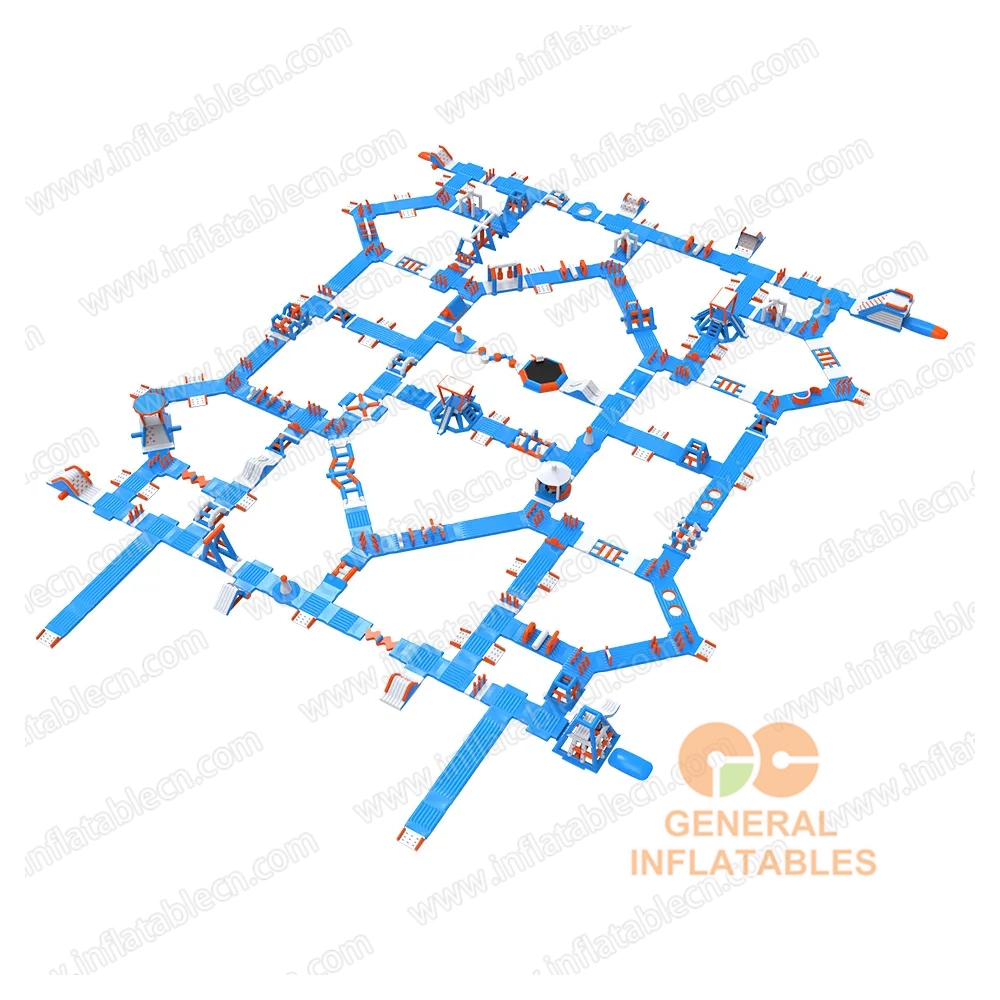 GW-210 Giant Customizable TUV-Certified Inflatable Water Park – Blue & Orange Modular Floating Aqua Park