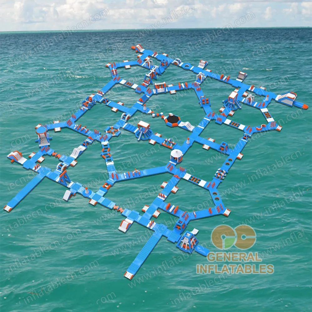 GW-210 Parco Acquatico Gonfiabile Modulare Personalizzabile Gigante Certificato TUV – Parco Acquatico Galleggiante Blu e Arancione