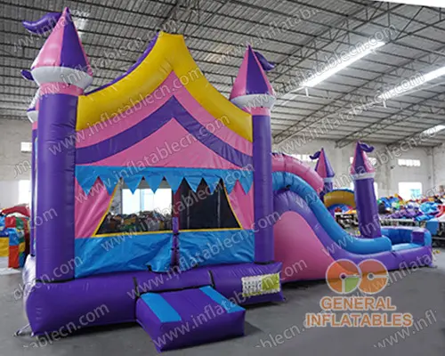 GWC-086 Inflatable purple and pink castle combo with slide wet/dry