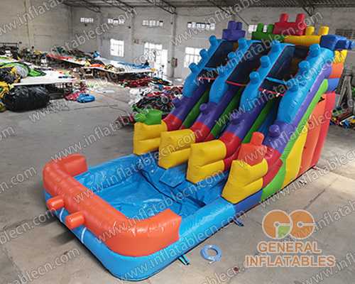  16 Ft H Gebäude Blöcke Wasser Rutsche Dual Lane Inflatables Zu Verkaufen