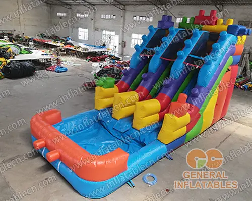  Ventes d'inflatables à double voie de glissade d'eau de blocs de construction de 16 pieds H