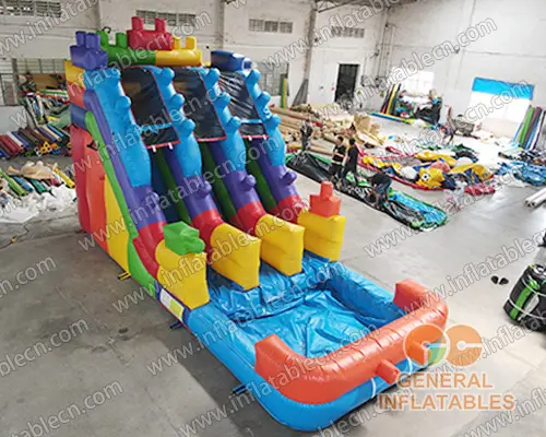 GWS-377 Ventes d'inflatables à double voie de glissade d'eau de blocs de construction de 16 pieds H