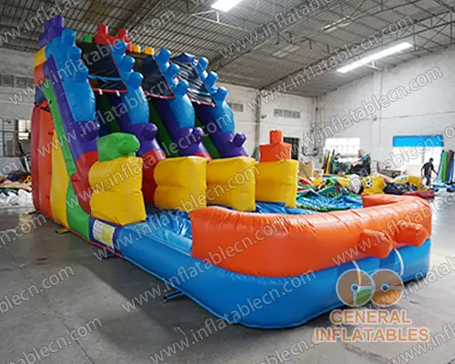 GWS-377 Ventes d'inflatables à double voie de glissade d'eau de blocs de construction de 16 pieds H