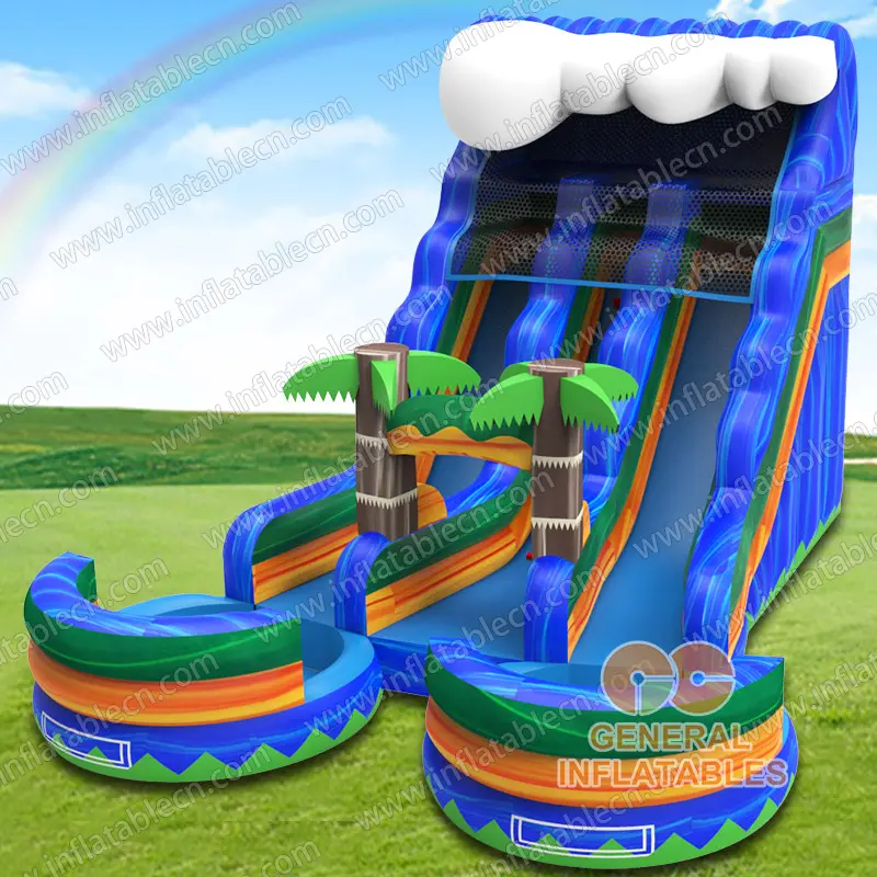  18ftH Marble Blue Dual Lane Wave Water Slide